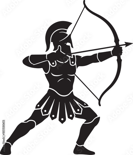 black silhouette of warrior on white background, vector.