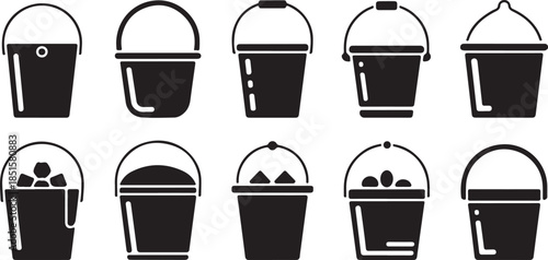 A collection of ice bucket silhouette icon set. simple design black color and white background