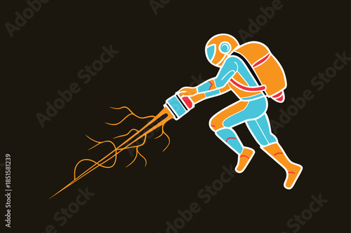 Astronaut Electric Drill Illustration