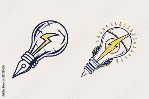 Creative Lightbulb Pen Logo Illustration