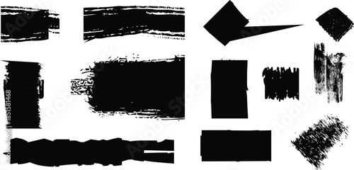 Collection of black brush stroke shapes and rectangles