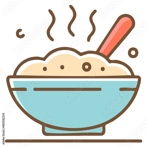 Hot Cereal in Bowl with Spoon and Steam Icon
