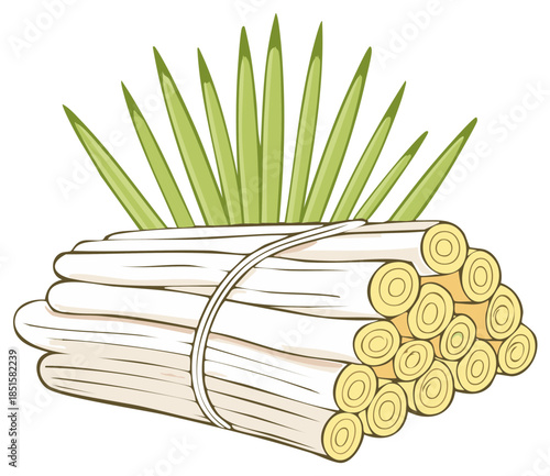 Fresh lemongrass stalks bundled with vibrant green leaves essential culinary herb ingredient