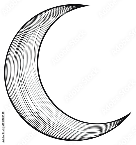 Engraved Moon Crescent Shape with Linear Detail Lunar Cycle Design