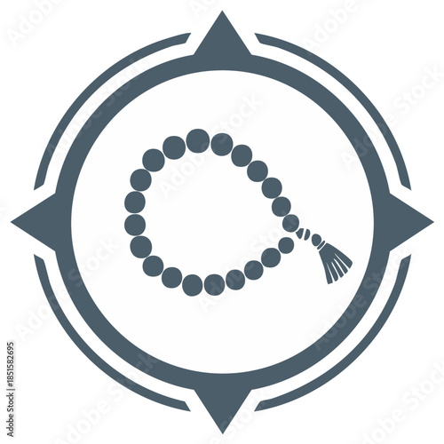 Spiritual Guidance Icon with Prayer Beads inside a Compass Symbol