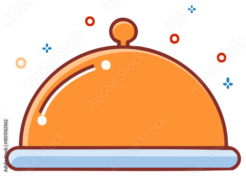 Orange food cloche serving dome with sparkling details flat vector illustration for restaurant catering