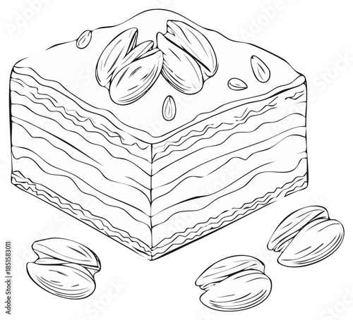 Baklava Piece with Almonds and Nuts Illustration