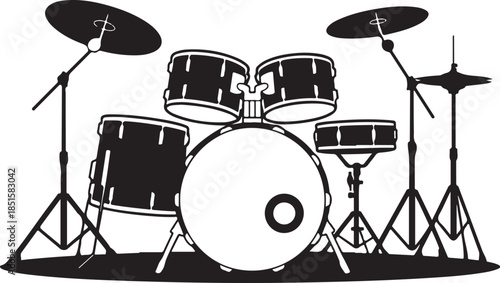 Drum kit silhouette isolated on transparent background