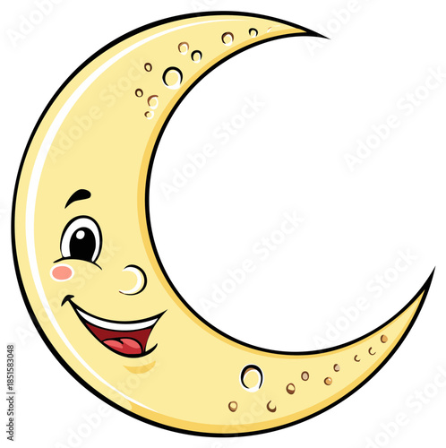 Cartoon Crescent Moon with Smiling Face Illustration