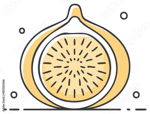 Minimalist fig fruit icon illustration, cut in half to reveal seeds and pulp, healthy food graphic