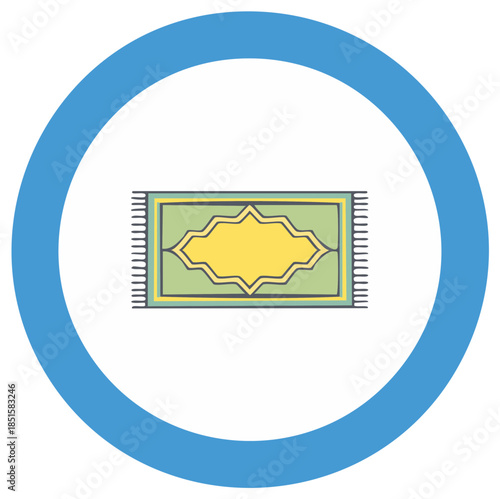 Stylized Islamic Prayer Rug Icon Inside a Blue Circle