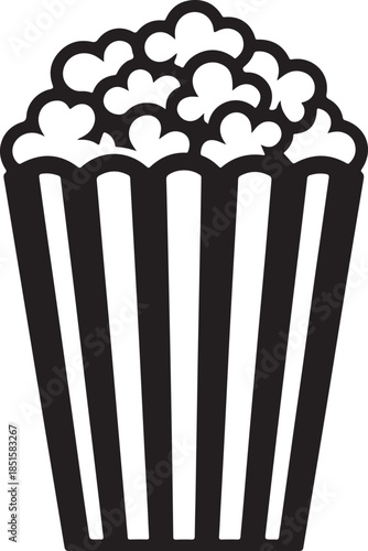 Full striped popcorn bucket snack food cinema silhouette vector illustration