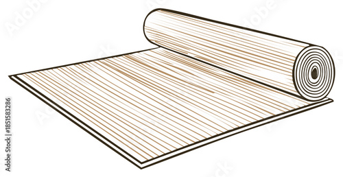 Unrolled yoga mat with textured surface and rolled end for fitness and wellness activities