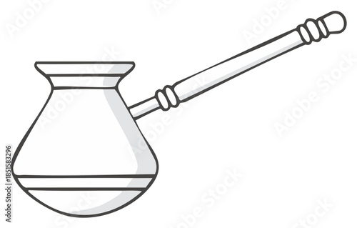 Doodle Style Coffee Pot with Long Handle for Turkish Coffee Preparation