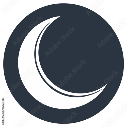 Simple crescent moon icon in a circle, minimalist celestial symbol for night sky or astronomy