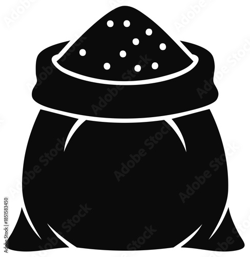 Open Sack Filled with Spices or Grains Black Silhouette Isolated