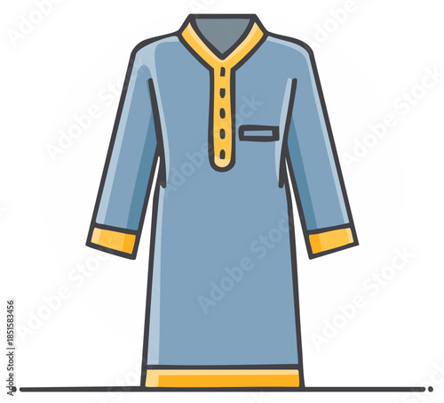 Blue and Yellow Traditional Kurta Isolated Garment Design Apparel Fabric Illustration