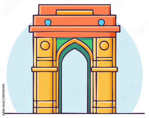 Illustration of a Monumental Archway, Cultural Heritage with Stone Texture, Indian architecture, National Symbol