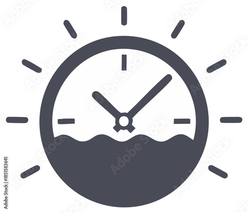 Stylized clock face filled with water waves indicating time passing or deadline concepts