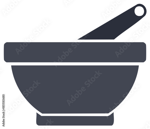 Iconic mortar and pestle graphic illustration. Herbal medicine concept. Pharmacy and health