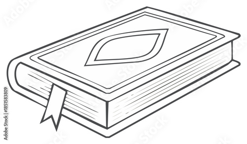 Classic Book With Ornate Cover Design And Bookmark Ribbon Hand Drawn Illustration