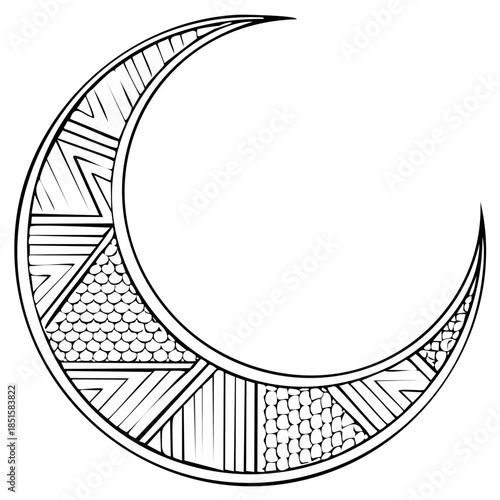Crescent Moon with geometric patterns and scales isolated on white