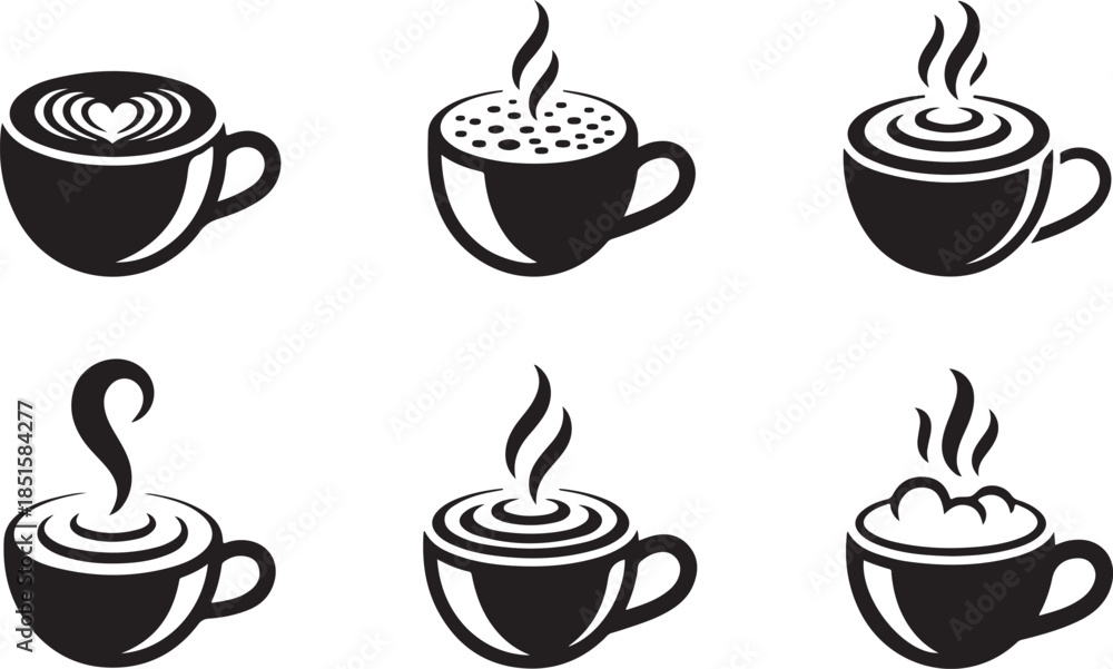 Obraz premium Hot chocolate silhouette christmas vector icon set