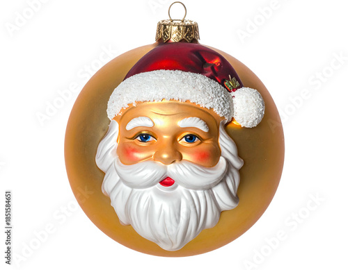 Golden Christmas ornament with Santa's smiling face