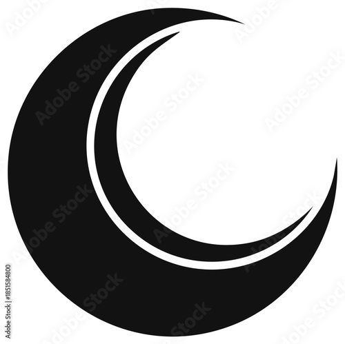Black crescent moon illustration, simple, curved symbol for night sky