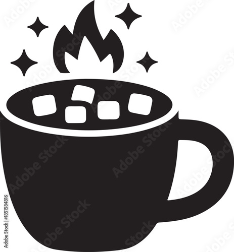 Hot cocoa with marshmallows vector icon silhouette