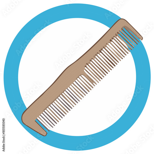 Illustration of a wooden comb within a blue circle shape.