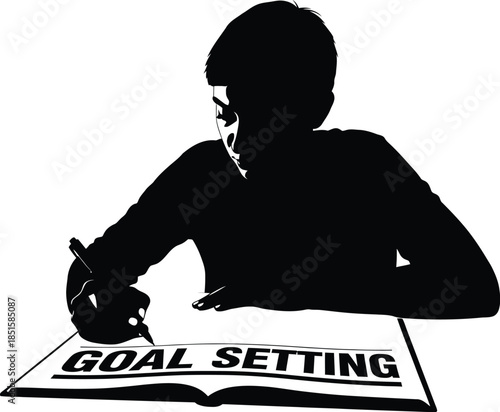 Silhouette of a person diligently writing down their goals on a piece of paper emphasizing planning and success