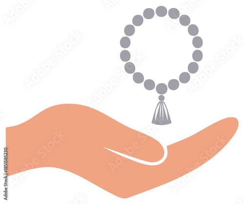 Vector Icon of an Open Hand Holding Prayer Beads for Meditation and Spirituality