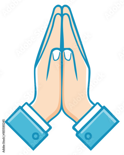 Illustrative hands pressed together in prayer expressing hope or gratitude in business attire
