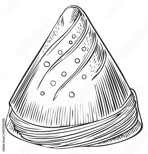 Hand drawn vector illustration of a traditional Indian samosa appetizer