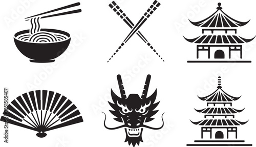 Icons set chinese cuisine and culture