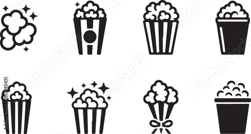 Illustration of the new year festive popcorn silhouette vector icon set. happy New Year 2026 vector icons