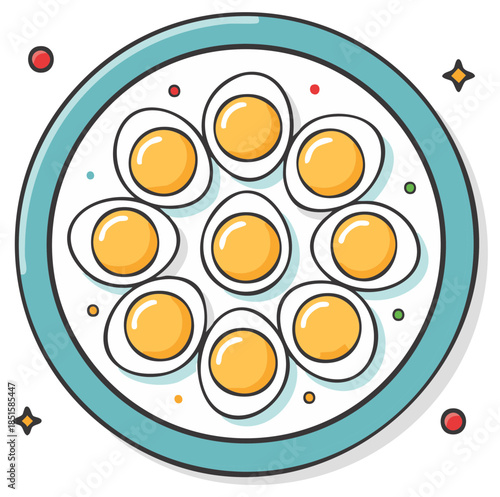 Plate of Halved Hard Boiled Eggs Illustration Top Down View Cute Doodle Art