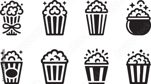 Illustration of the new year festive popcorn silhouette vector icon set. happy New Year 2026 vector icons