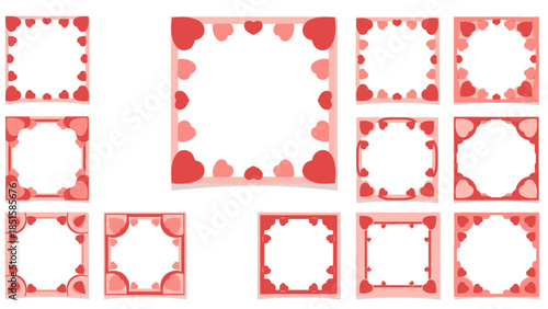 Collection of red heart shaped frames for Valentine's Day or love themed projects