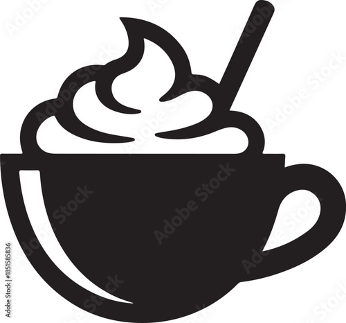 Minimalist black hot chocolate mug with whipped cream silhouette vector icon
