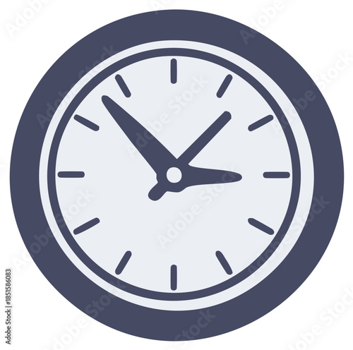 Simple analog clock face with dark blue hands pointing to a quarter past ten