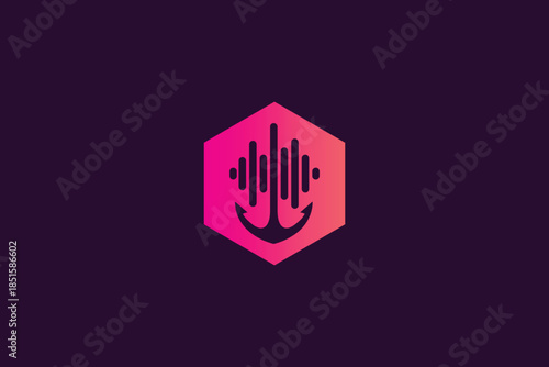 Minimal Anchor Sound Wave Music Logo Design on Dark Background