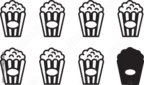 Popcorn simple silhouette vector illustration icon set