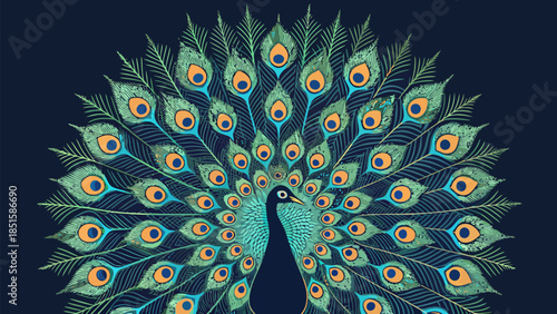 Majestic peacock displaying vibrant colorful feathers proudly