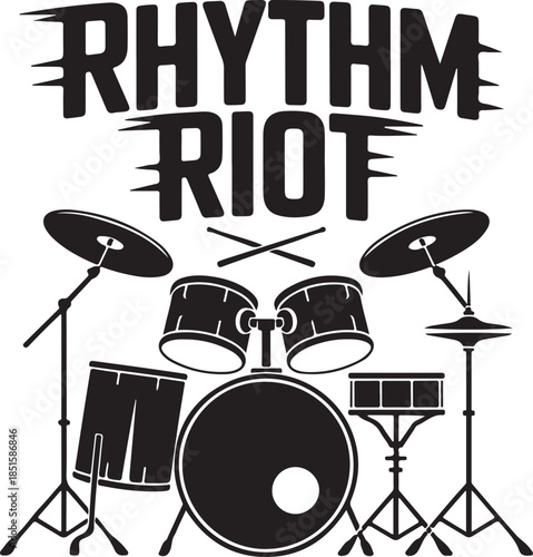 Rhythm riot black and white drum kit illustration