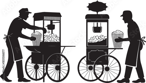 Popcorn Vendor Cart Silhouette - Concession Stand Service