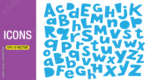 Playful Light Blue Paper Cut Style Alphabet Vector for Kids Birthday and Nursery Design