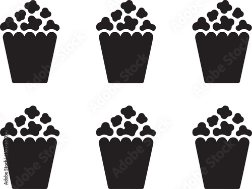 Set of Minimalist black popcorn bag snack silhouette vector icon