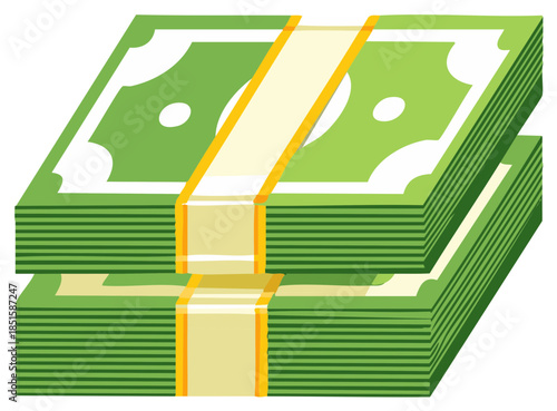 Stacks of Green Paper Money Wrapped with Yellow Bands